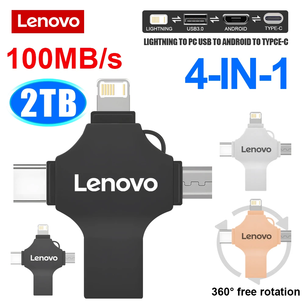 Lenovo 4 в 1 USB-накопитель Портативный Type c USB 3.0 Pen Drive 2 ТБ 1 ТБ 128 ГБ Высокоскоростной USB-накопитель для ноутбука Бесплатная доставка