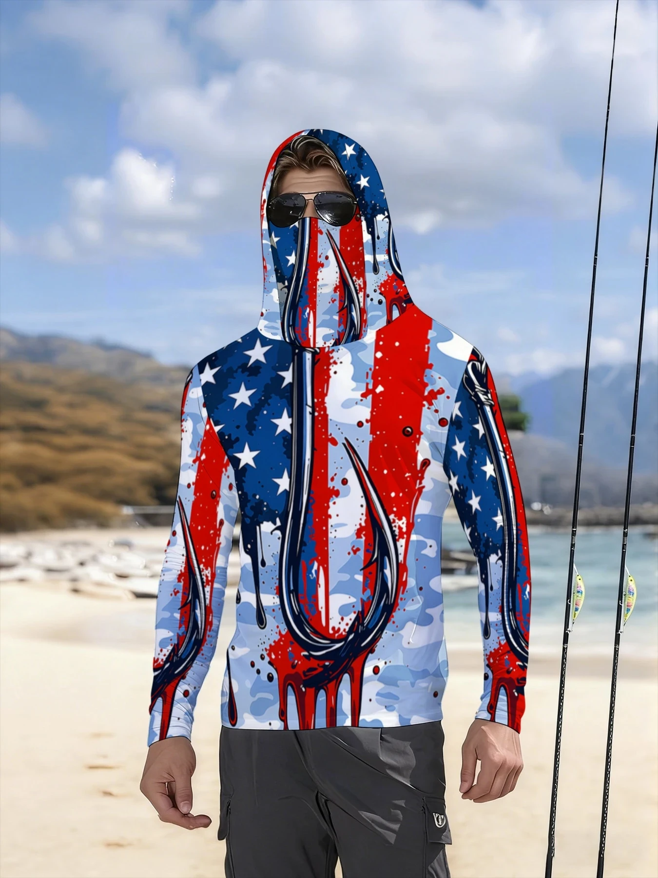 2026 Summer New Style Men's Long-Sleeved Shirt with 3D Star Pattern Print for Sports Comfortable Soft Breathable