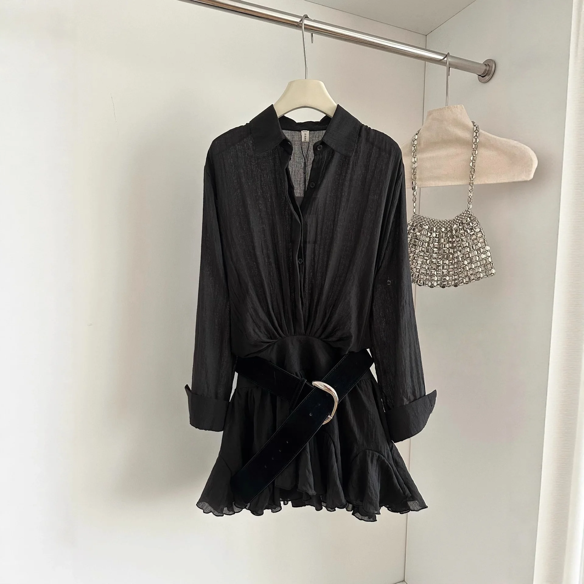 Sorella Star Abiti Moda Casual Falso in due pezzi Splicing Camicia a maniche corte Temperamento Pendolarismo Gonna corta a pieghe Outfit