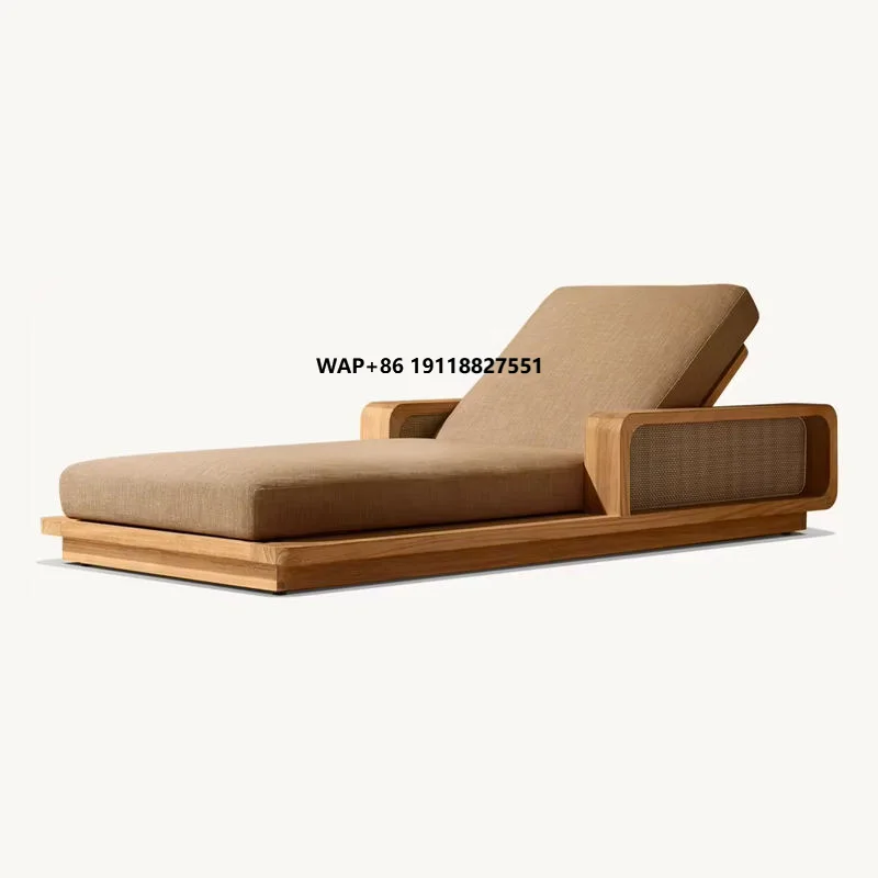 

Modern Teak Sun Lounger Olefin Sponge Cushions UV Resistant Durable Eco-Friendly Solid Back Outdoor Hotel Villa Garden