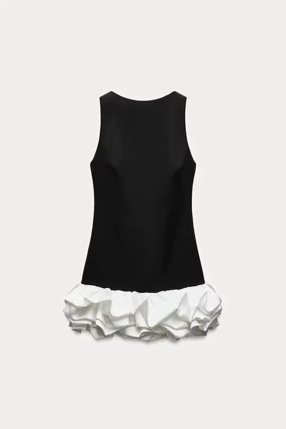Pearl Diamond Flower Halter Neck Dress Winter New High-end String Bead Decoration Artificial Fur Effect Sleeveless Dresses 2025