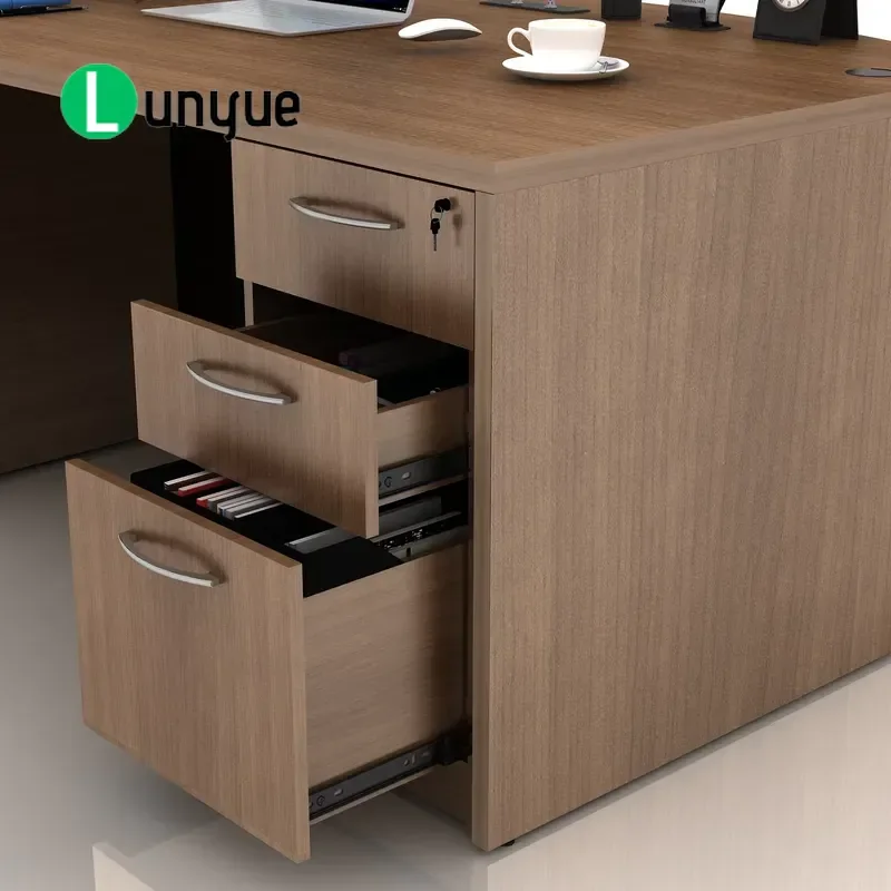 L Shaped CEO Executive Office Desk Set Luxury Wooden Lockable File Cabinet Locker For Home Business Workspace Storage
