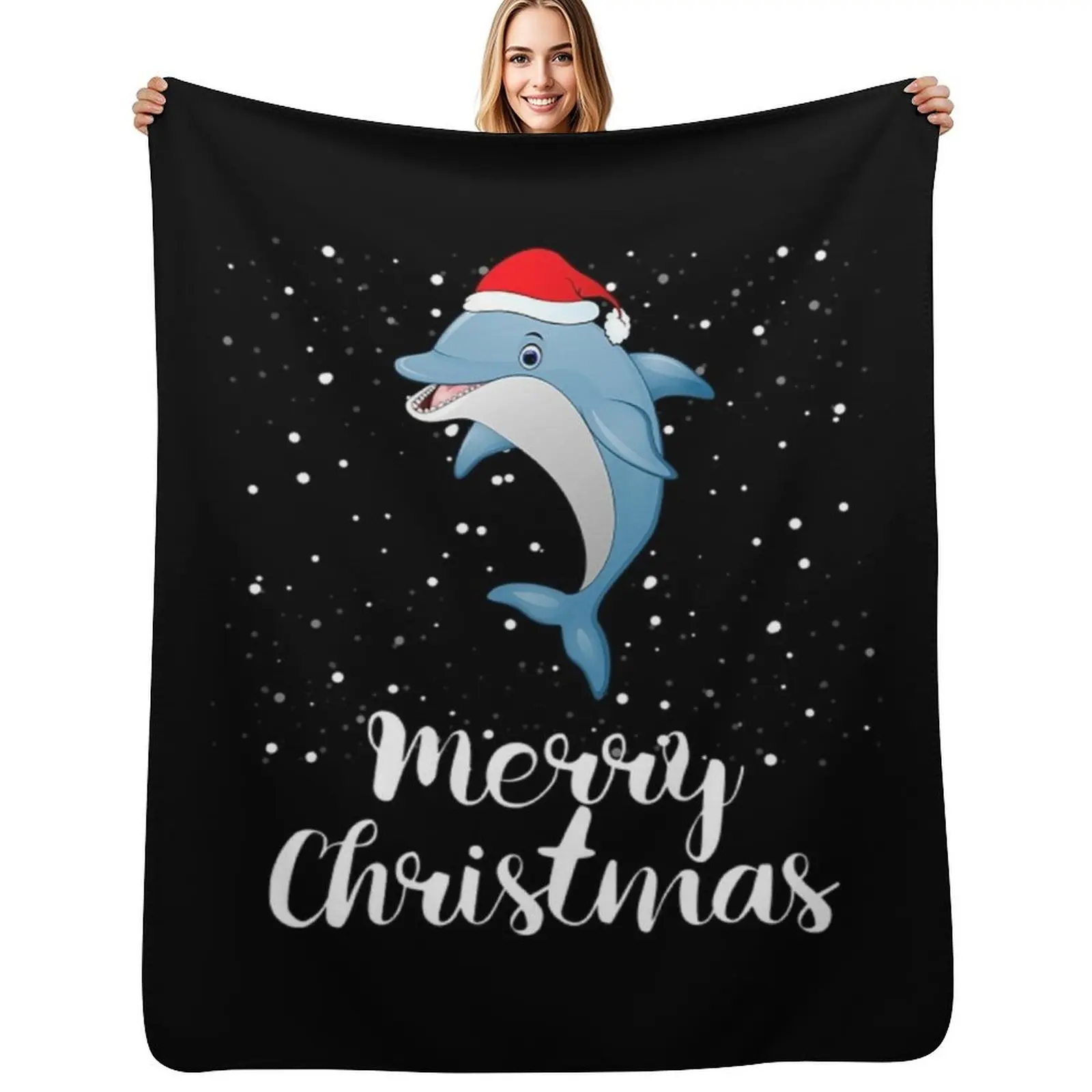 Merry Dolphin Christmas Throw Blanket Winter beds Soft Plush Plaid Sofas Furry Loose Cute Plaid Blankets