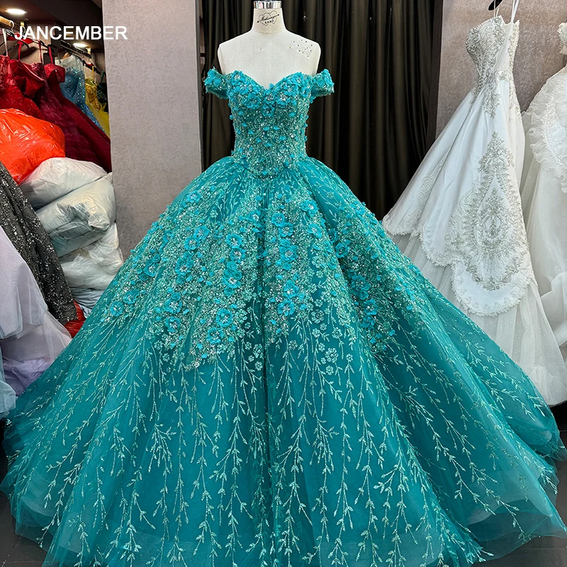 

Jancember Brand New First-rate Quinceanera Dresses Organza Ball Gown Short Sleeves Lace Up Beading فساتين Quinceanera DY6640