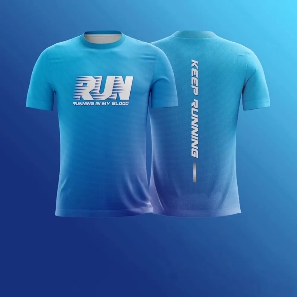 RUN Gradient Fluorescent Green Letter 3D Print Breatha Quick-Dry Men T-Shirt Outdoor Leisure Club Training Parent-Child Clothing