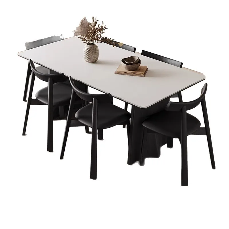 Solid wood dining table rectangular matte white rock slab dining table