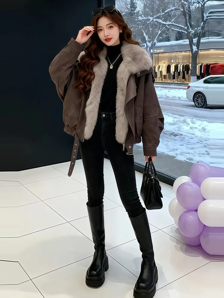 

Теплая хлопковая куртка для женщин: уникальная коричневая серия, верхняя одежда для города, корейский стиль, свободный крой, длинный рукав, на молнии