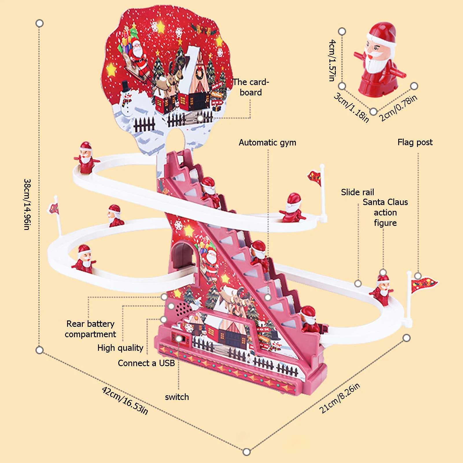 Santa wspinaczka zabawki elektryczne Santas goni tor wyścigowy zestaw gier zabawa DIY montaż szyny tor wyścigowy zjeżdżalnie dla prezenty dla dzieci