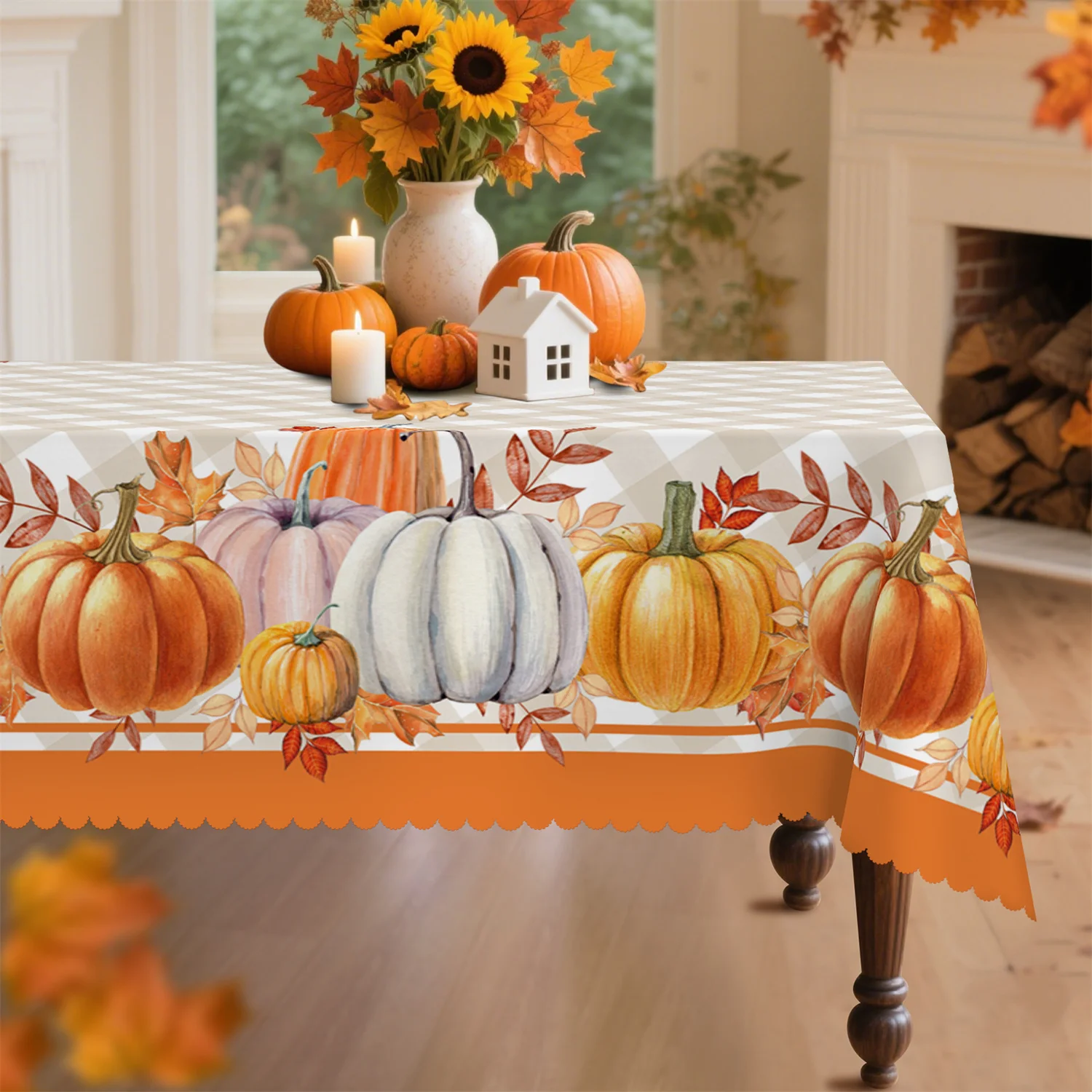 Pumpkin leaf autumn tablecloth, suitable for rectangular and round tables, for Thanksgiving decoration