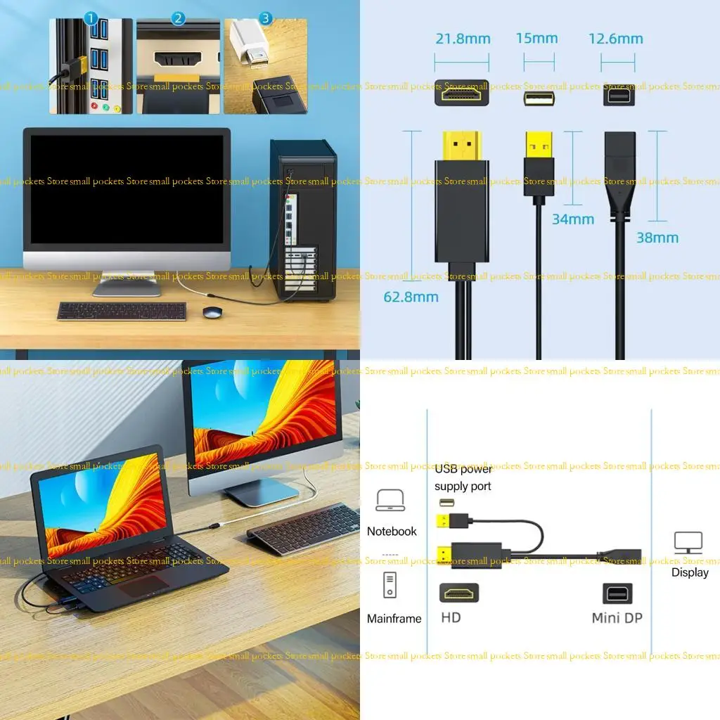 

R1WD 4K HDTV в мини -кабель адаптера DisplayPort с зарядными зарядками USB и воспроизведением