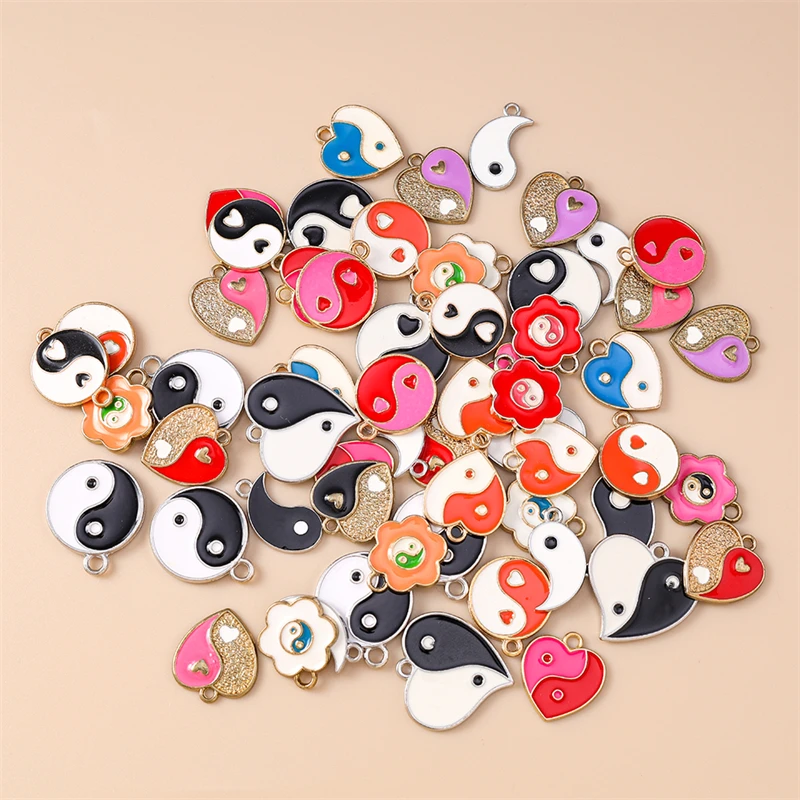 

20pcs Mix Cute Enamel Tai Chi Flower Heart Charms Pendants for Jewelry Making Earrings Necklaces Bracelet DIY Crafts Accessories
