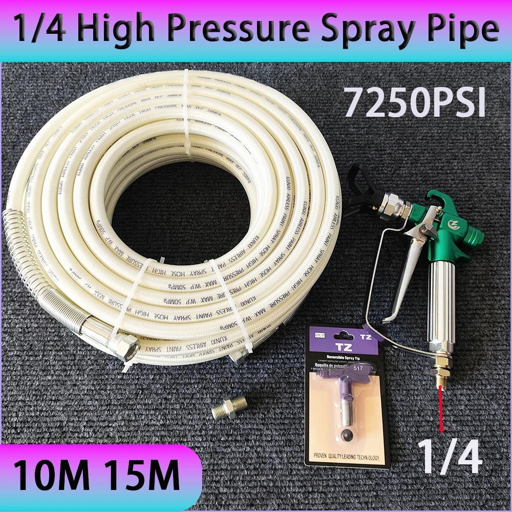 7250PSI Airless Paint Spray Hose Kit Spray Gun 1/4 BSP High Pressure Double-Layer Fiber-Nylon Tube  w/ 517 Tip and Tip Guard ﻿