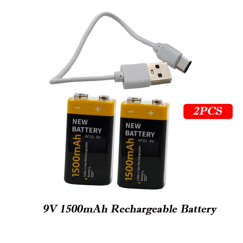 Recargable Li-ion 9V 6F22 1500mAh USB Batería Tipo - Puerto C Micrófono Multímetro Juguete Instrumento de Control Remoto Medidor