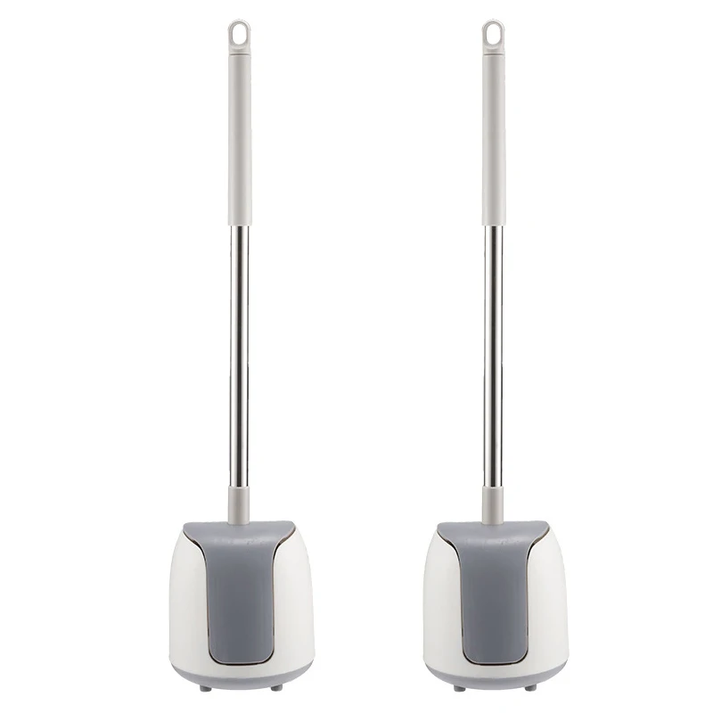 2 Pack Toilet Bowl Brush and Holder for Bathroom, Self Closing Toilet Bowl Cleaner with Long Stainless Steel Handle