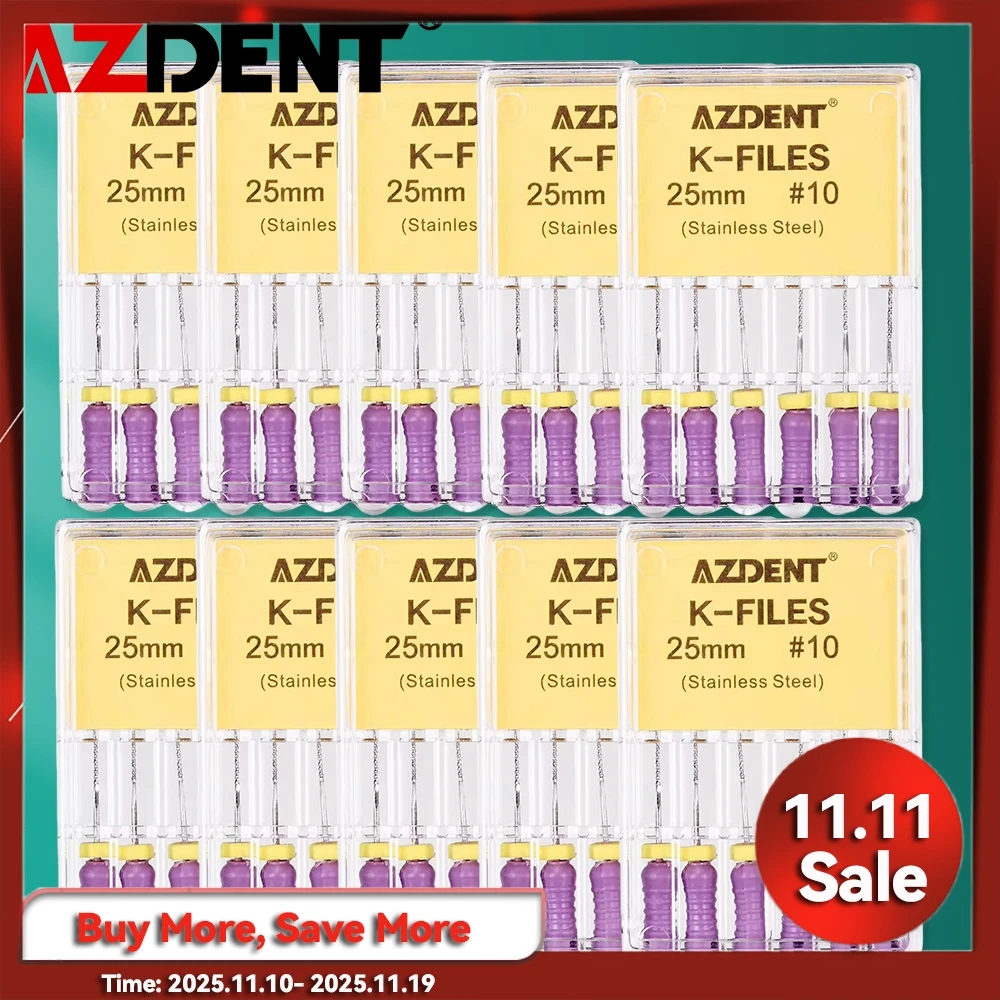 

10 упаковок AZDENT стоматологические ручные K-файлы из нержавеющей стали, эндодонтические файлы для корневых каналов, 21 мм/25 мм, эндофайлы, стоматологические лабораторные инструменты
