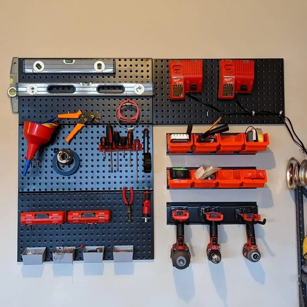 

Pegboard Organizer Garage Storage - 48pcs Pegboard Hooks Set, Pegboard Tool Organizer with Steel Peg Board & 4 Storage Bins