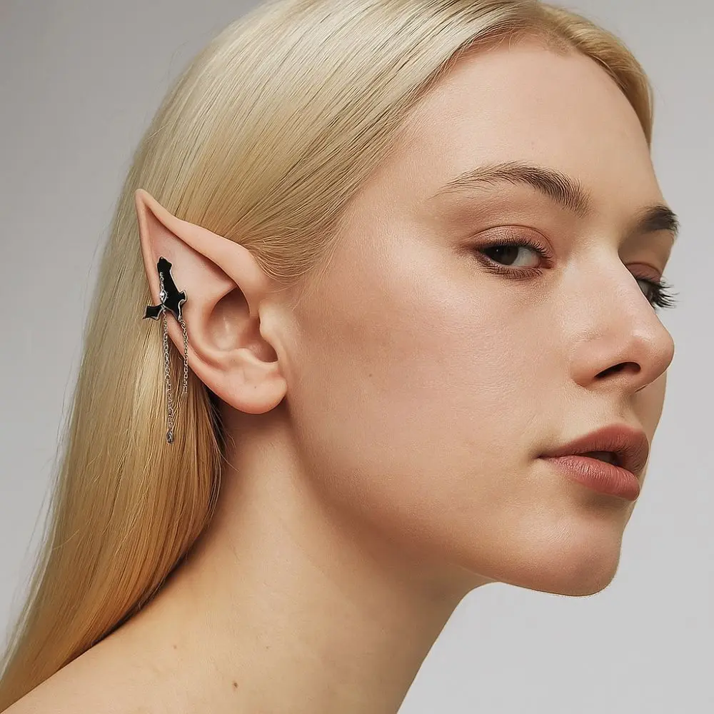 1pair Creative Latex Elf Ears with Earring Non-pierced False Ears Women Earrings Cross Ear Cuff Jewelry Unisex