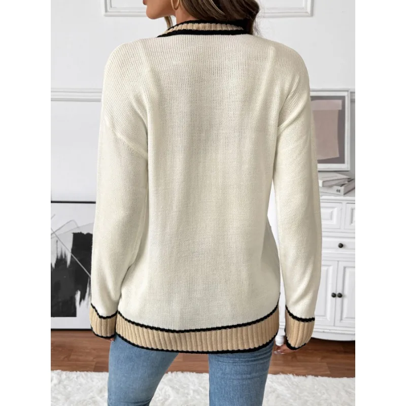 Nuevo Cárdigan de punto de otoño e invierno, suéter informal holgado de estilo perezoso con cuello en V, chaqueta