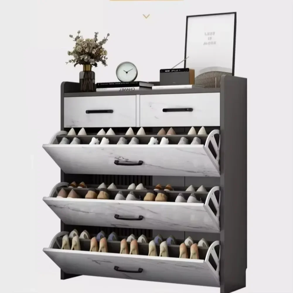 Ultra-Thin Flip Shoe Cabinet Large Capacity Storage Narrow Wooden Rack Extendable Durable Modern Home
