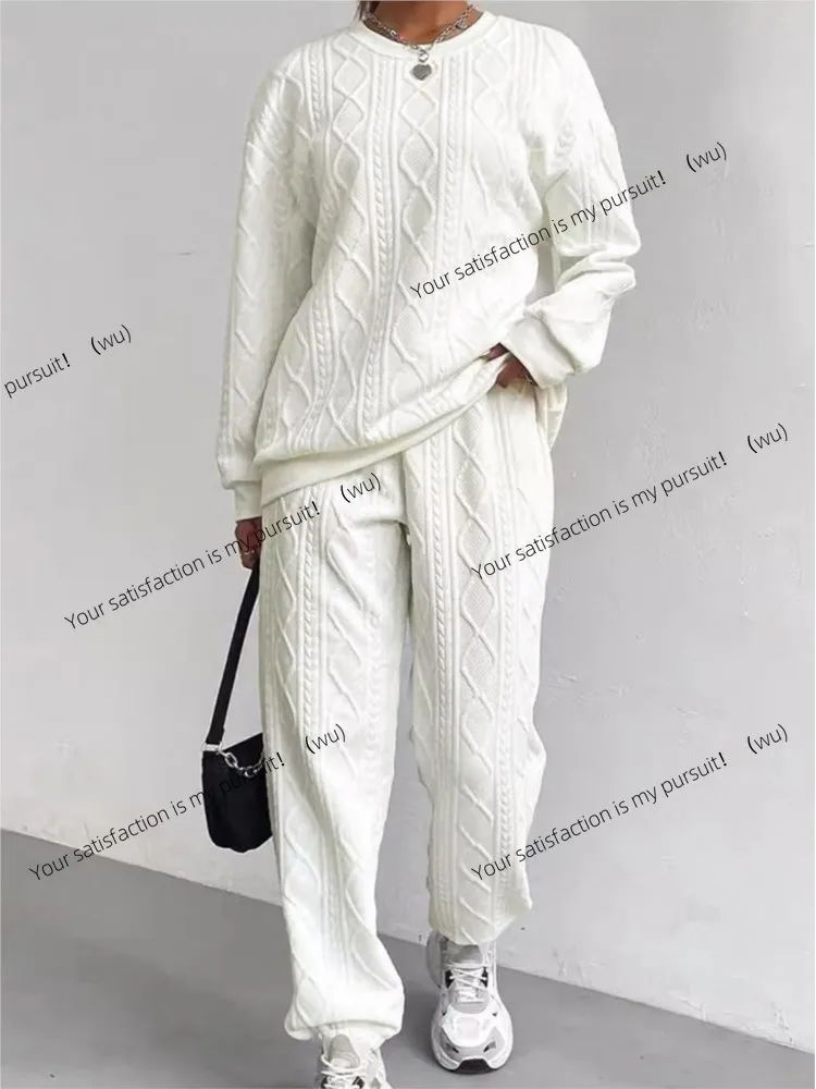 

ZOCI-2025 autumn and winter women's two-piece suit women's fashion jacquard plain knit jacket pants casual two-piece suit