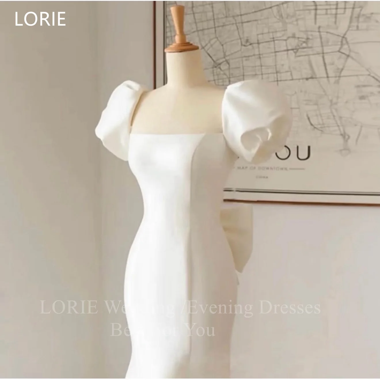 LORIE فساتين زفاف بسيطة ذات ياقة مربعة وفيونكة حورية البحر فستان حفلات العروس بدون ظهر بطول الأرض فساتين زفاف مخصصة