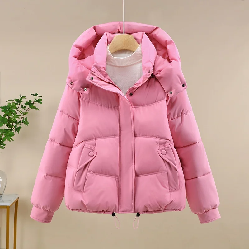 Thiened down Cotton Jaet Women's Small Size Bread Sle Loose Coat Warmth Removal Cap Winter New Arrival Korean Version