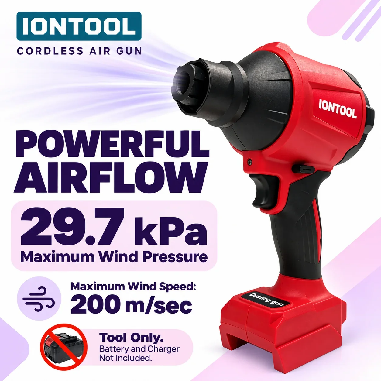 IONTOOL Handheld Cordless Air Duster 200m/s For Curtain Cleaning and Blind Dusting and Window Track Cleaning and Sill Cleaning