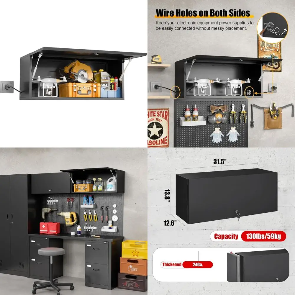 

Компактный настенный шкаф для хранения в гараже с запираемой крышкой, идеально подходит для инструментов в мастерских и подвалах