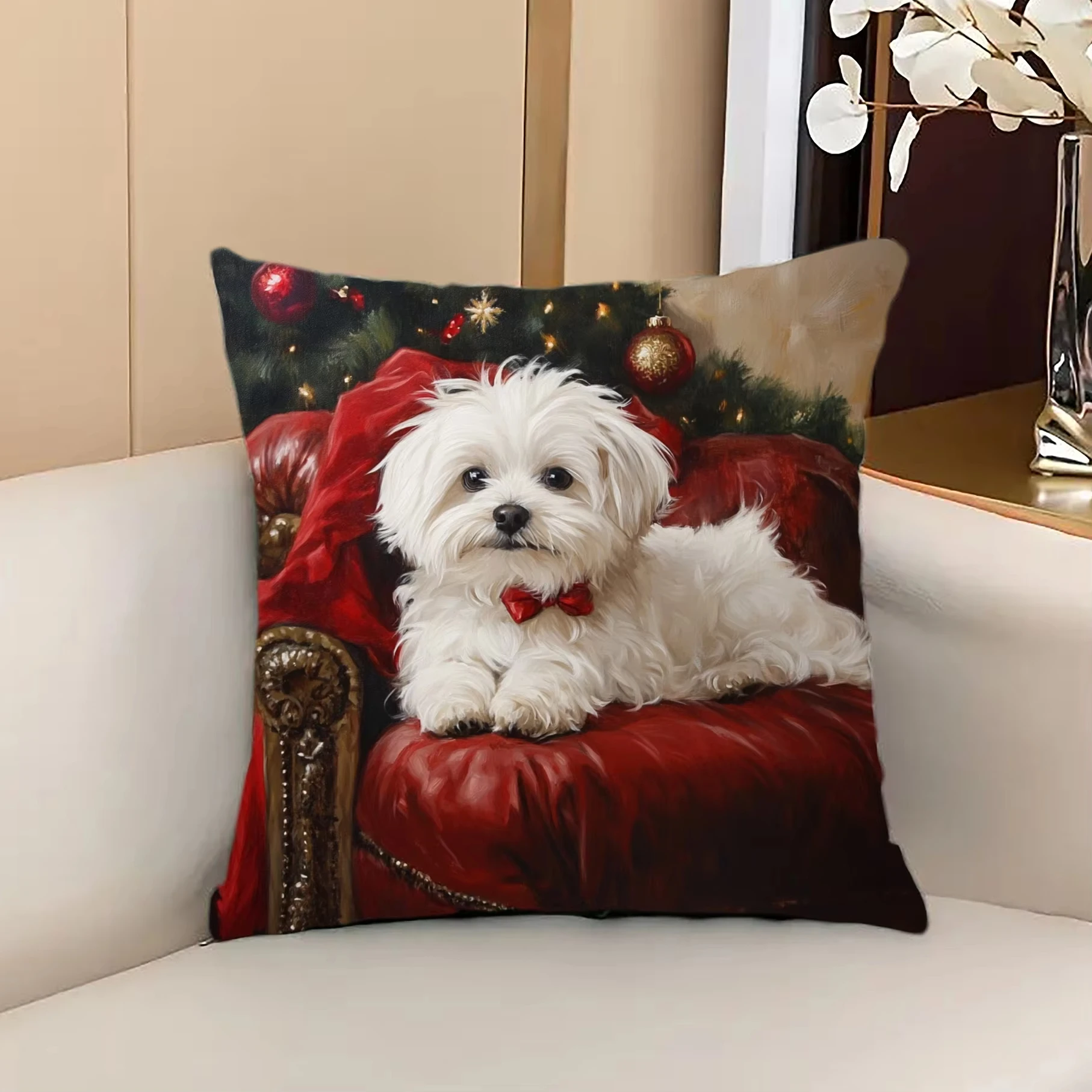 Multi-size Chistmas Cute Maltese puppy Printed Pillowcase Merry Christmas Decoration Cushion Pillow Cases Home Ornament