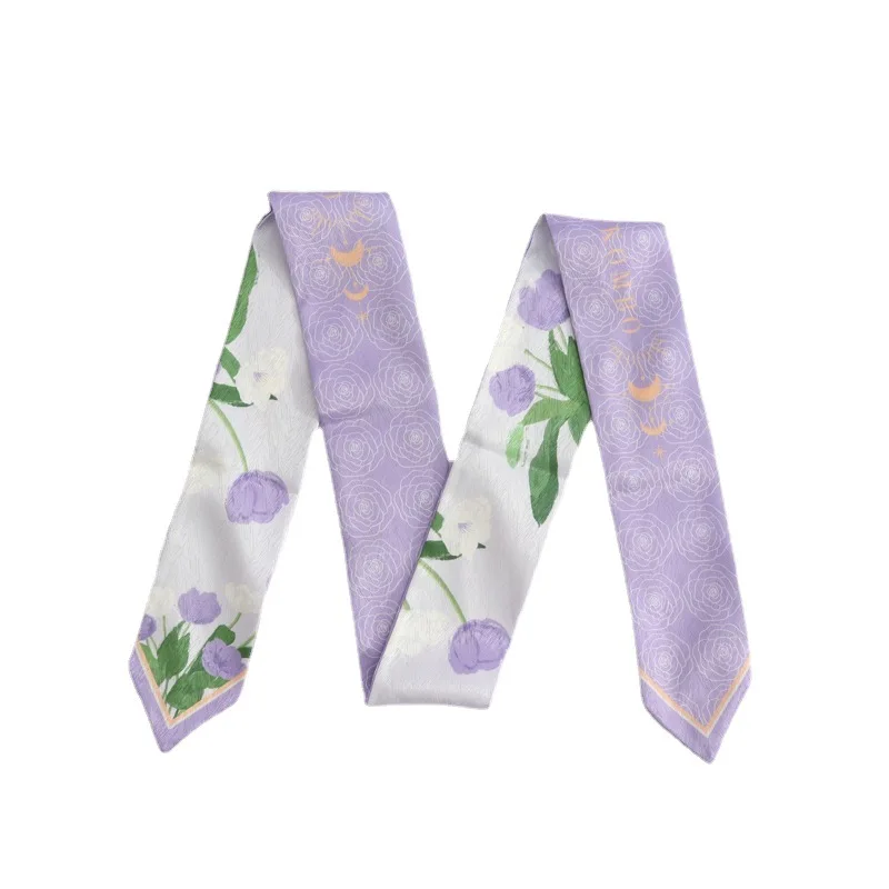 New Summer Print Flower Small Scarf Handle Bag Ribbons Fashion Head Scarf Small Long Skinny Scarves Headbands Scarf For Women