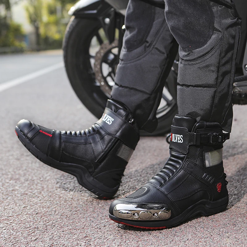 JG.WOLVES Motorcycle Riding Shoes Men's Anti-fall Anti-collision Breathable Four-season Racing Boots Motorcycle Off-road Shoes