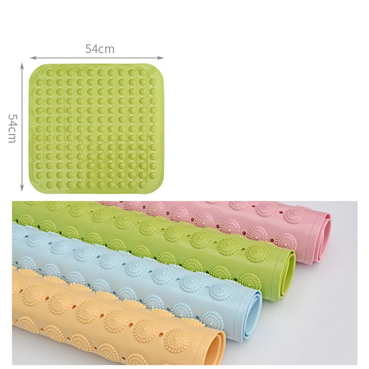 

48x48cm Non Slip Bath Mat Bathroom Suction Cups Shower Floor Mats TPR Anti Mildew Massage Dots Safe Water Circulation Easy Clean