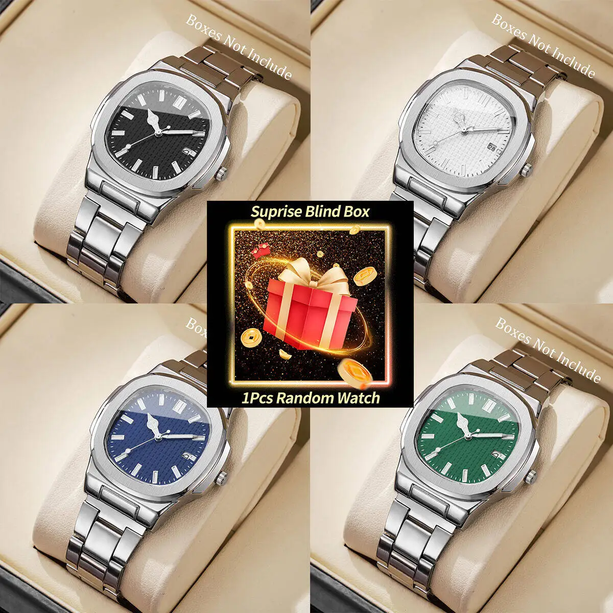 1PC Surprise Mystery Watch Blind Box-Fashion Square Men's Calendar Quartz Watch Business Wristwatches Reloj Hombre（Without Box）