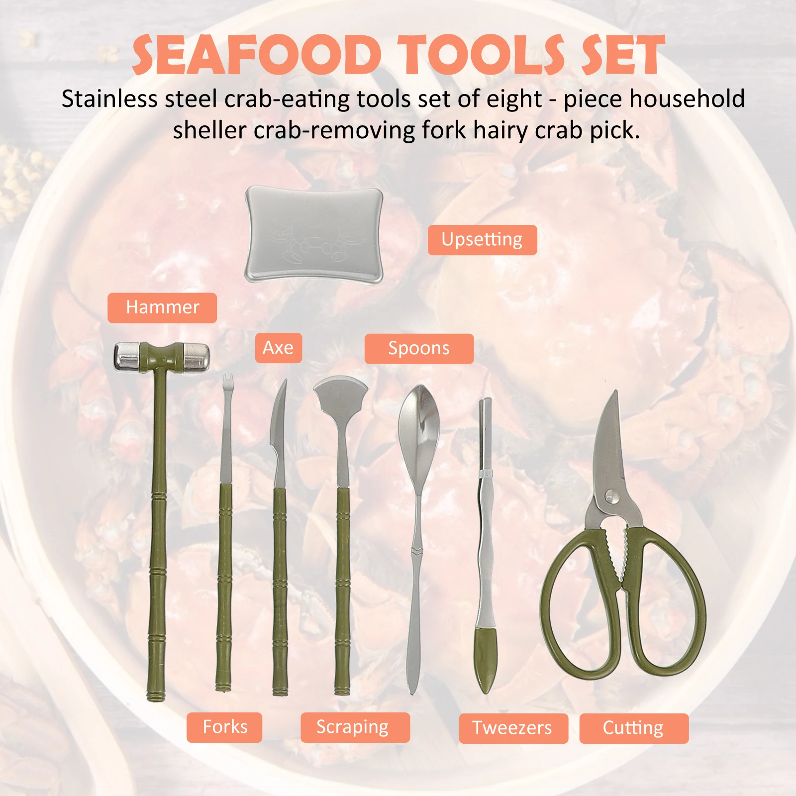 

8 Pcs Crab Eating Tool Set Stainless Steel Seafood Crackers Lobster Shellers Forks Scissors Safe Storage Box Gift Idea