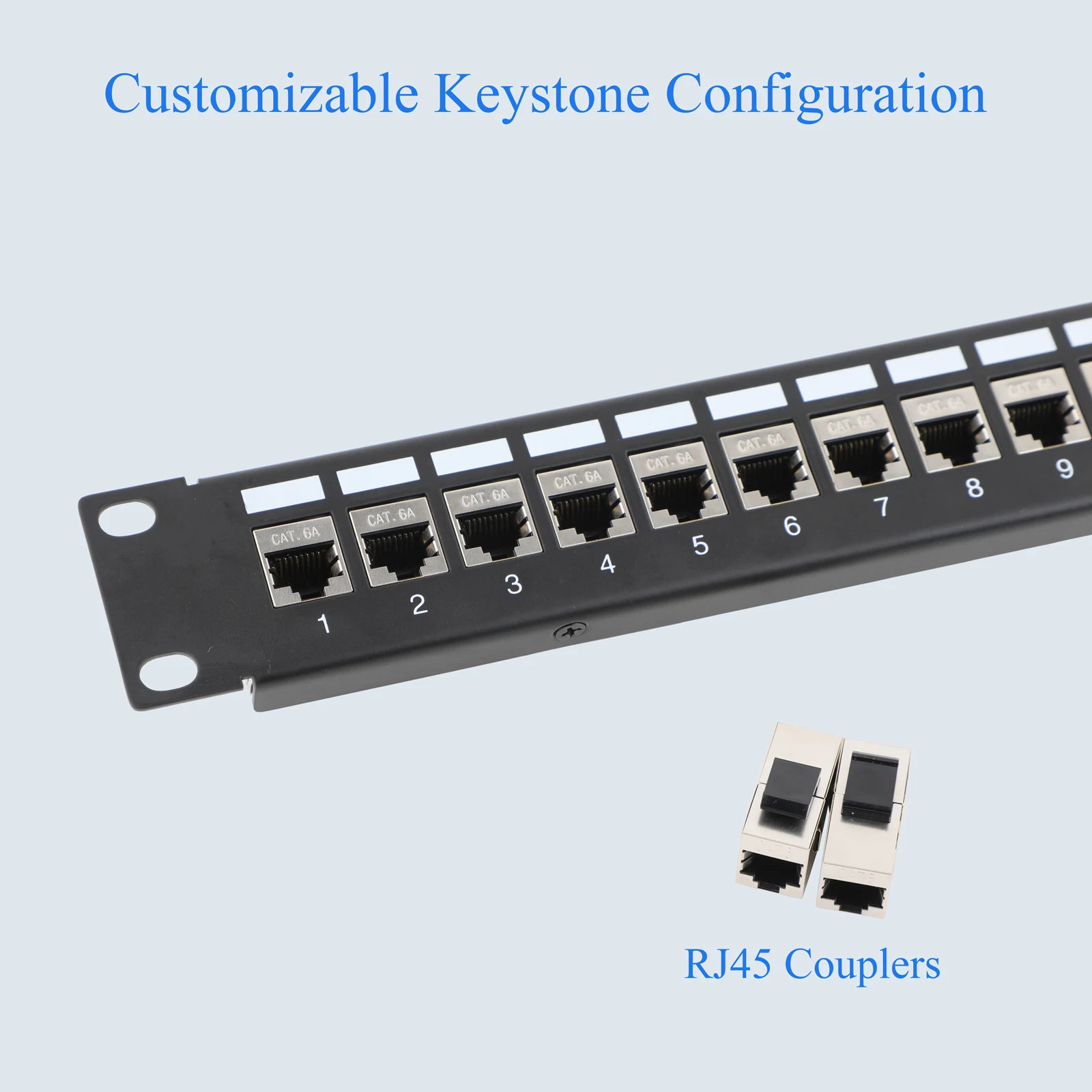 

19“ 24-Port 1U RJ45 Patch Panel with Cat6/Cat6A Coupler Keystone with Removable Back Bar and Cable Management Bar, Rackmount