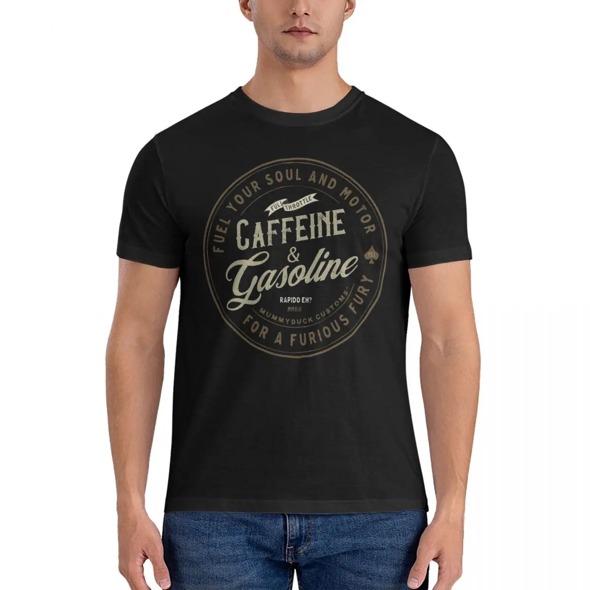 Men T-Shirt Caffeine And Gasoline Funny Cotton Tee Shirt Short Sleeve Motorcycles Moto T Shirts Round Collar Clothes Adult