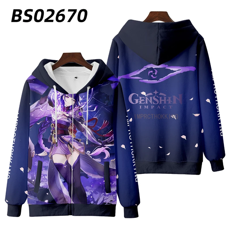 Game Genshin Impact Raiden Shogun 3D Print Zipper Hoodies Men Women Fashion Oversized Hoodie Kids Sweatshirt Tracksuit Clothing