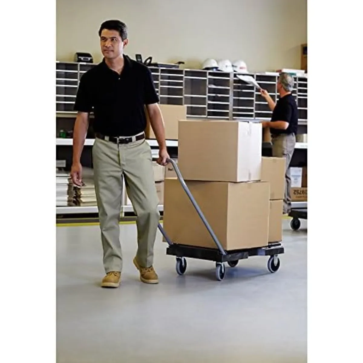 Space-Saving Folding Dolly, Instant Setup with Wheels. 500 LBS Capacity Triple Cart for Efficient Warehouse Work.