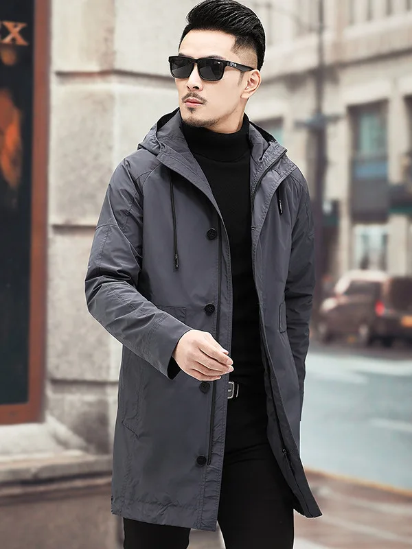 

Sli Mid-Length Men's Jaet 2025 New Sle Spring Autumn Middle-Aged Casual Busin Hooded Coat M Model Polyester Fiber