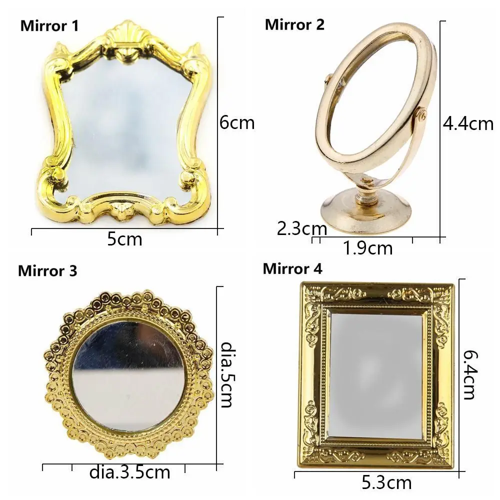 Vintage Miniature Mirror Mini Frames Dollhouse Ornament Furniture DIY European Style 1:12 Scale Doll House Accessories