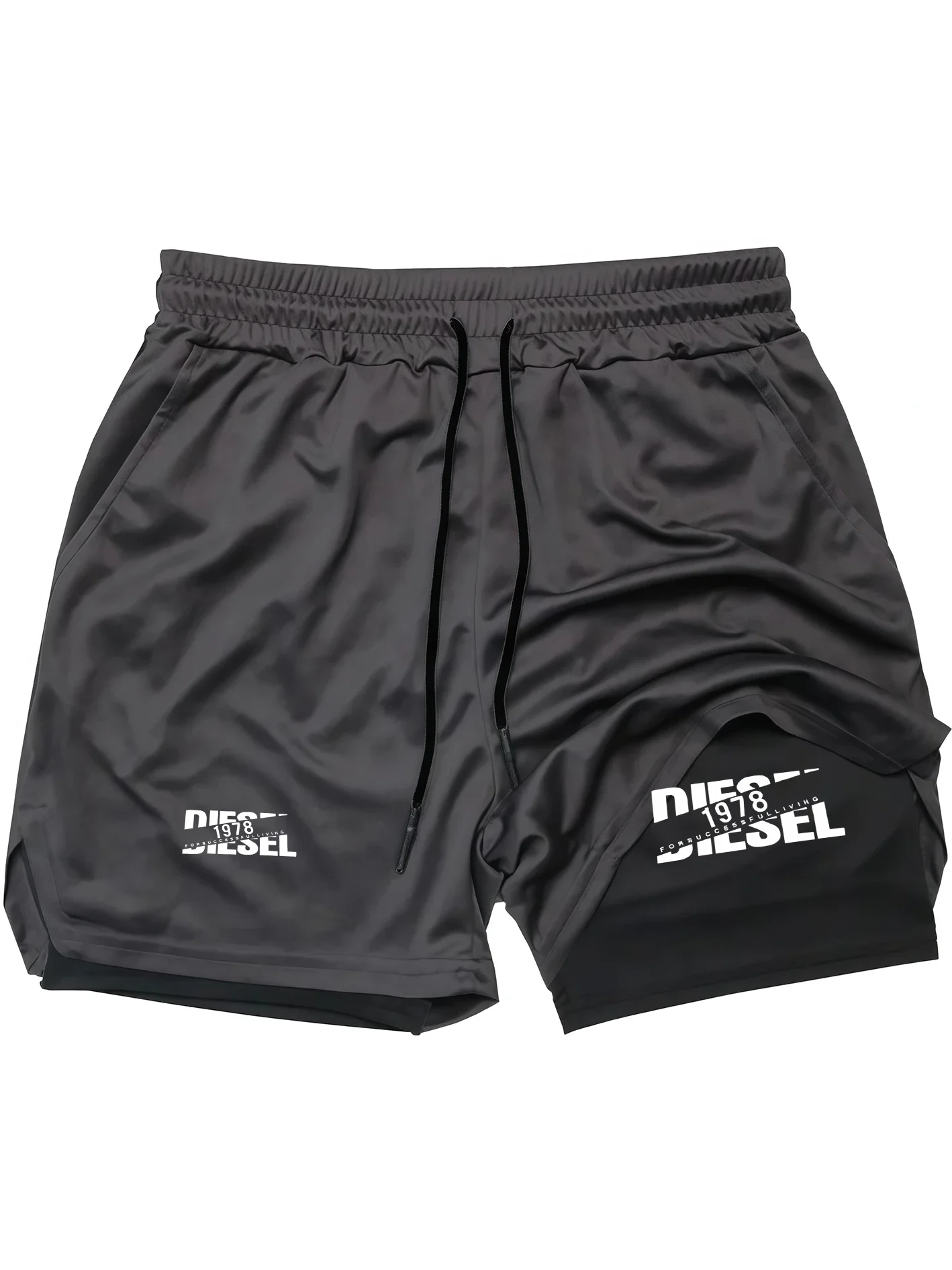 Men's Double Layer Training Shorts Summer Quick Dry Breathable Gym Running Sports Shorts Loose Plus Size 5 Pants