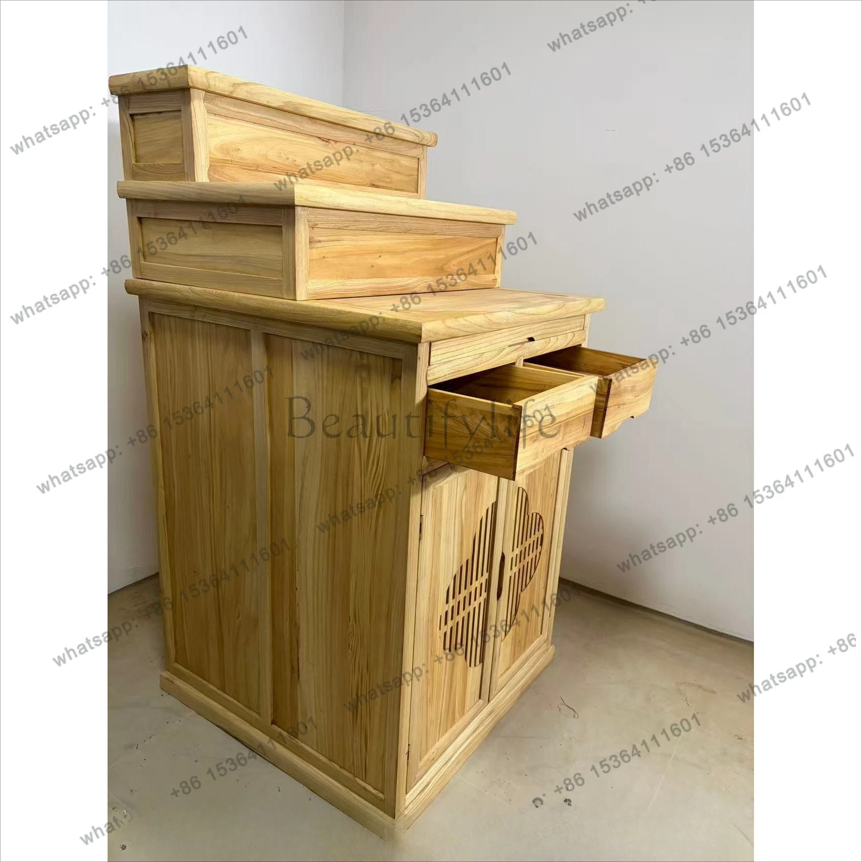 Chinese paint-free environmentally friendly solid wood household Tibetan three-layer table altar