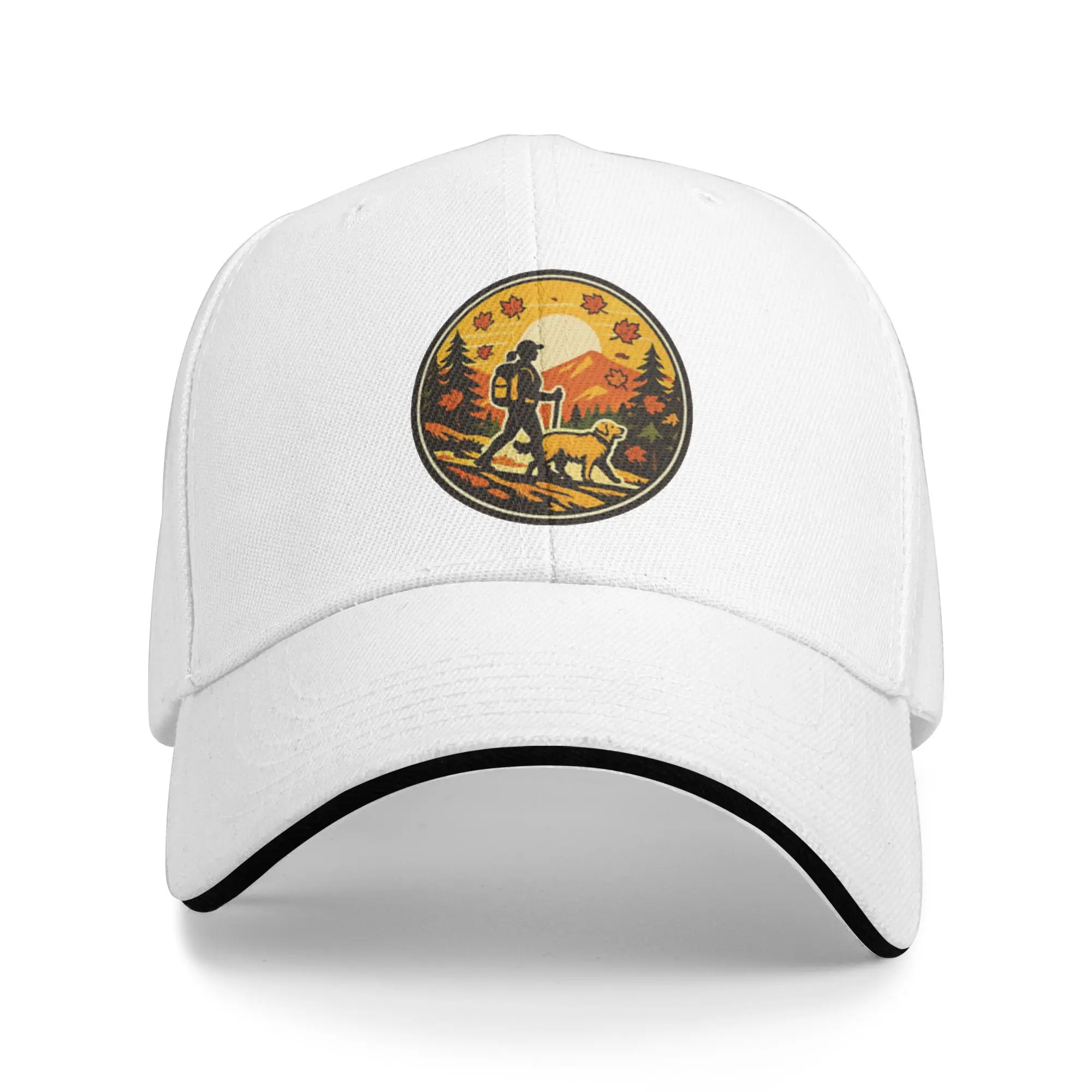 Autumn Hiking Adventure Badge   Woman   Golden Retriever Vintage Sticker Gift For Children Men Women A Baseball Cap Hat