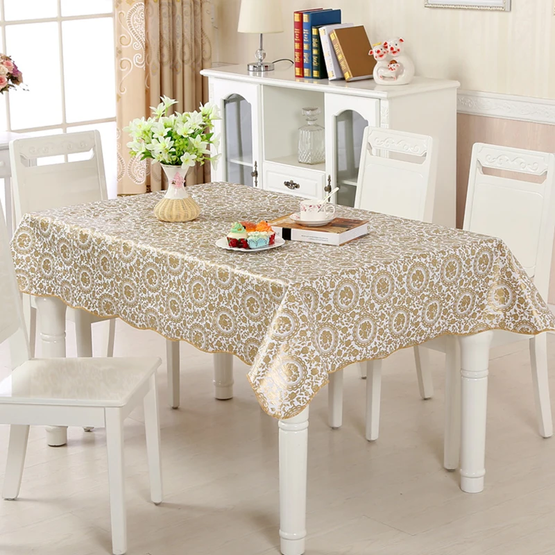 Golden Oilcloth on Table Rectangular Desk Cover Ramadan Tablecloth Waterproof Stain Tablecloths for Kitchen Mantel Impermeable