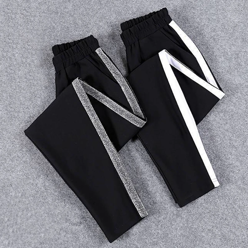 Women's Slim Elastic Pants Students Gilrs Stripe Haren Pants Leggings Yoga Tight Pants Sports Workout Wear