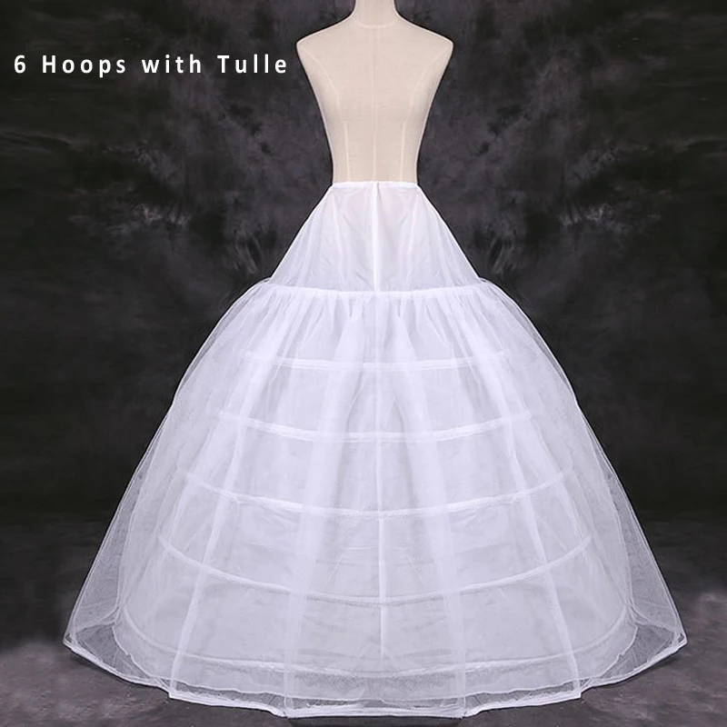 

New White Big 6 Hoops Quinceanera Dress Petticoat with Tulle Super Fluffy Crinoline Slip Underskirt For Wedding Ball Gown