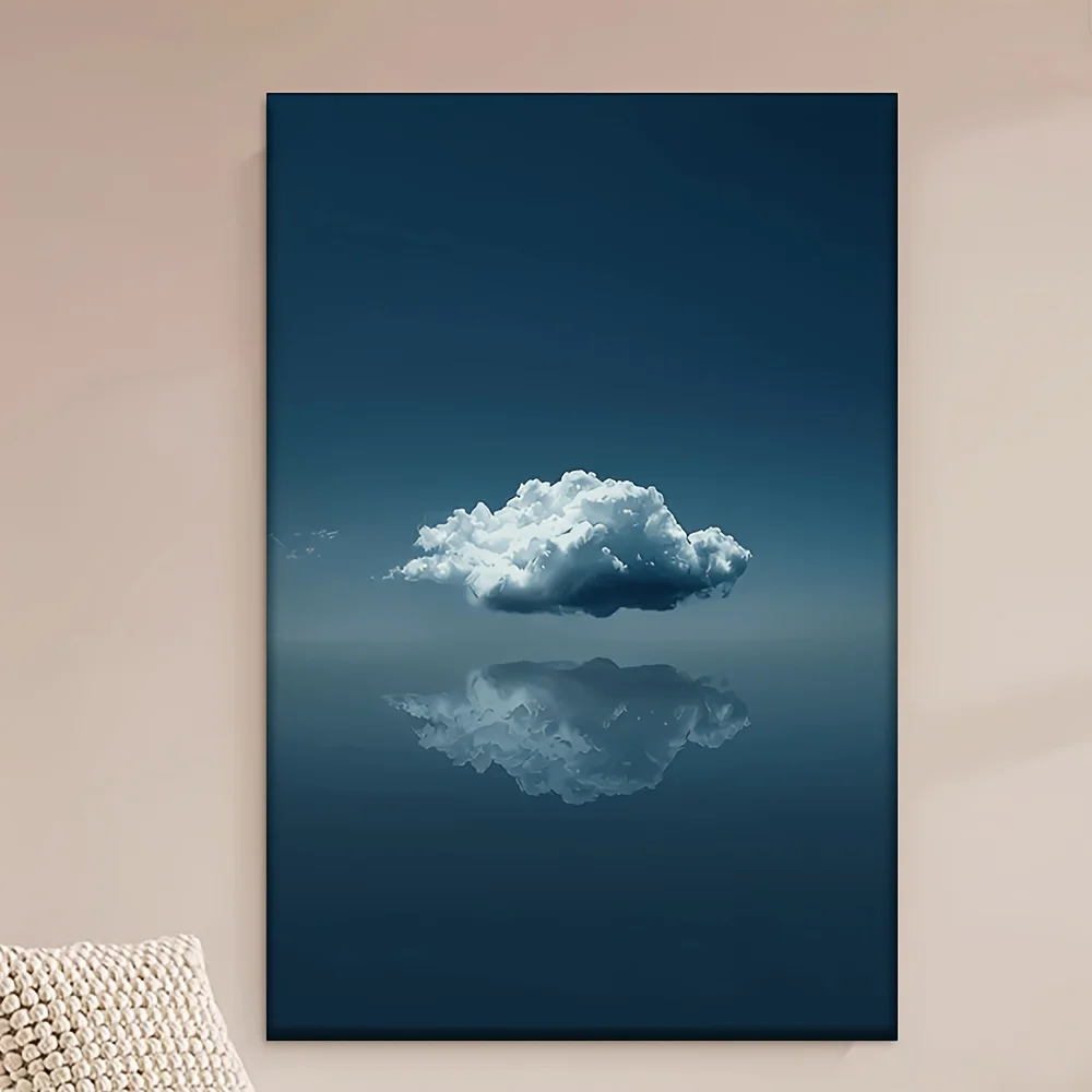 2D Flat, 2D Flat, 1pc Unframed 2D Flat Canvas Artwork Featuring White Clouds Against a Dark Sky, Ideal for Decorating Walls i