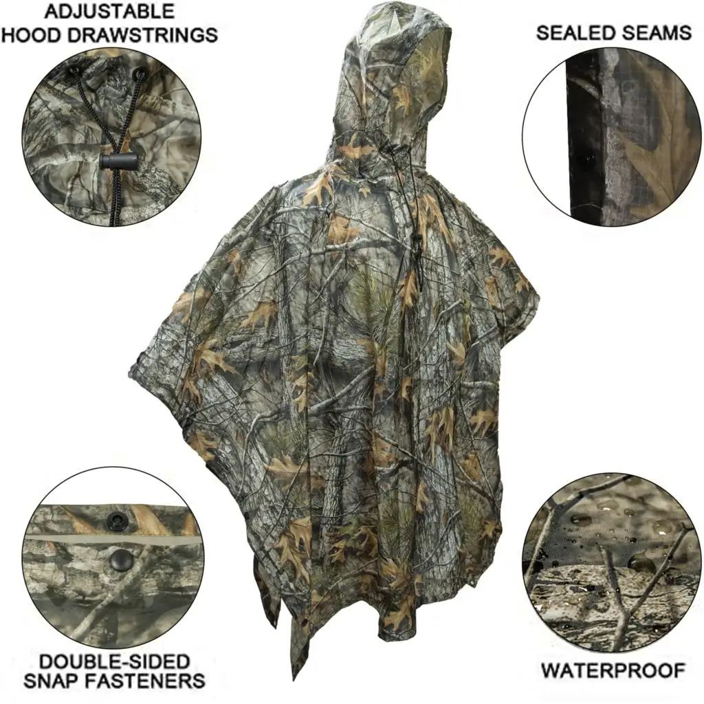 Tactical Raincoat Camouflage Waterproof Leaf Camo Rain Coat Lightweight Awning Camping Mat Shelter Ground Sheet for Outdoors