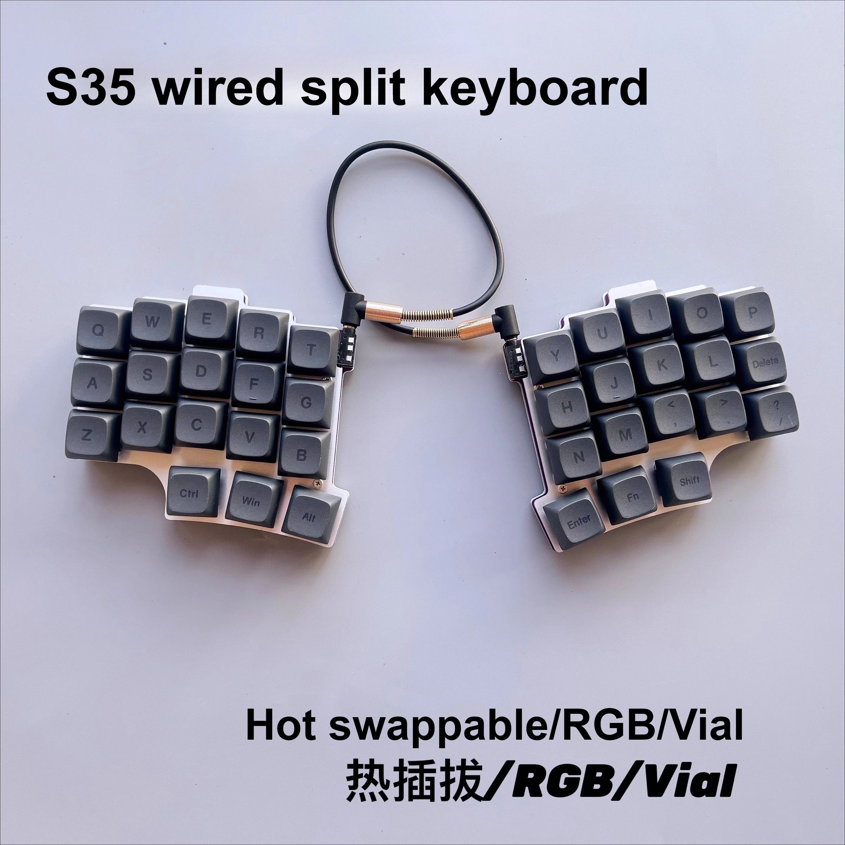 SW35 Wired Split Keyboard Kit Customized RGB Hot Swap Ergonomics Split Mechanical Keyboard QMK Supports VIAL Grey Wood Switch