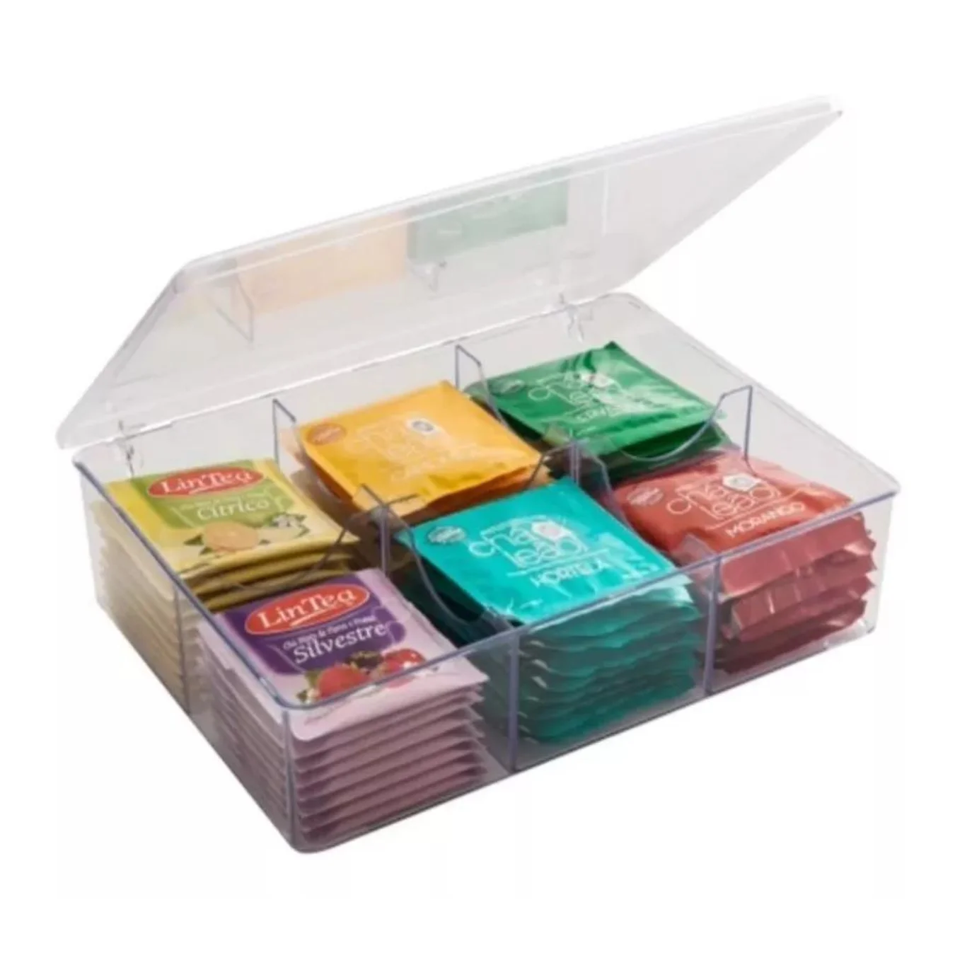 Box Organizer Holder Sugar Tea Seats 6 Partitions Acrylic Utily